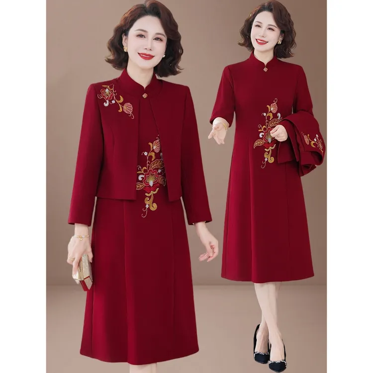 十一喜婆婆婚宴装2025新款结婚礼服中老年女妈妈秋装连衣裙两件套