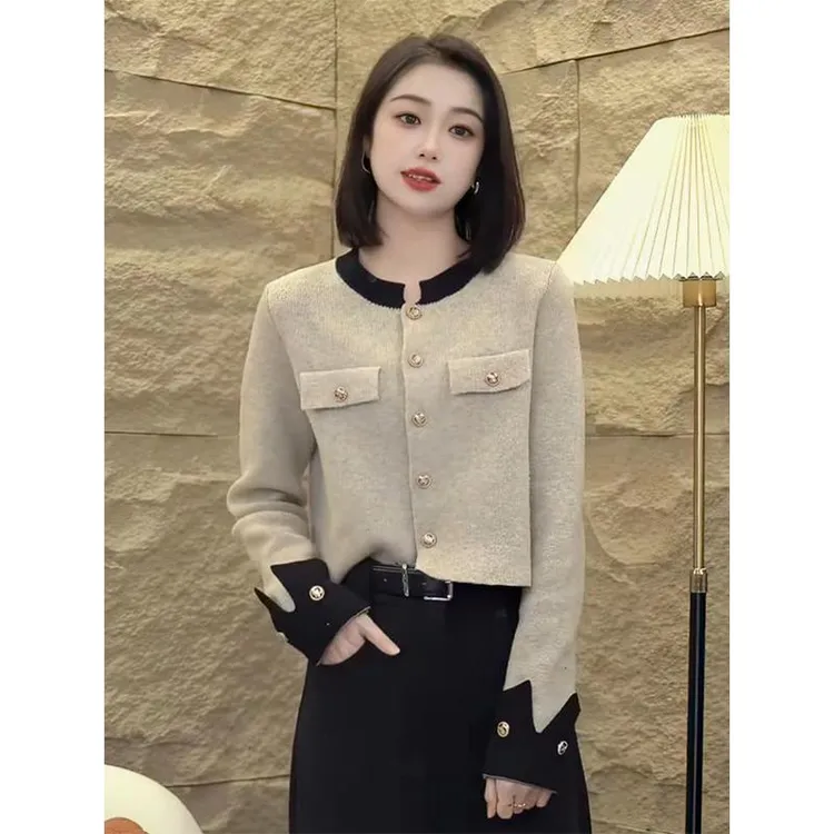 欧货单排扣小香风针织开衫女2025新款时尚高级感毛衣外套女秋冬季