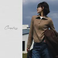 韩彬彬"小晶灵"羊绒轻盈拉链罗纹肌理松弛感慵懒羊毛衫2135-6