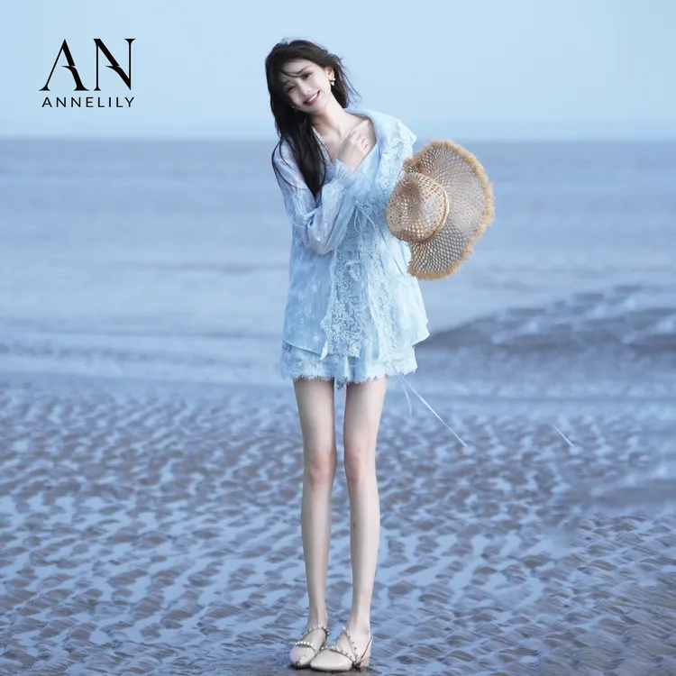 ANNELILY安琪琪【乐棠】夏季小众轻奢百搭防晒短裤套装AT2506038