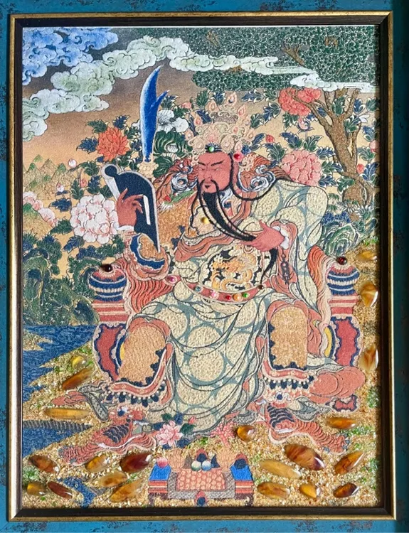 琥珀装饰画关公夜读春秋