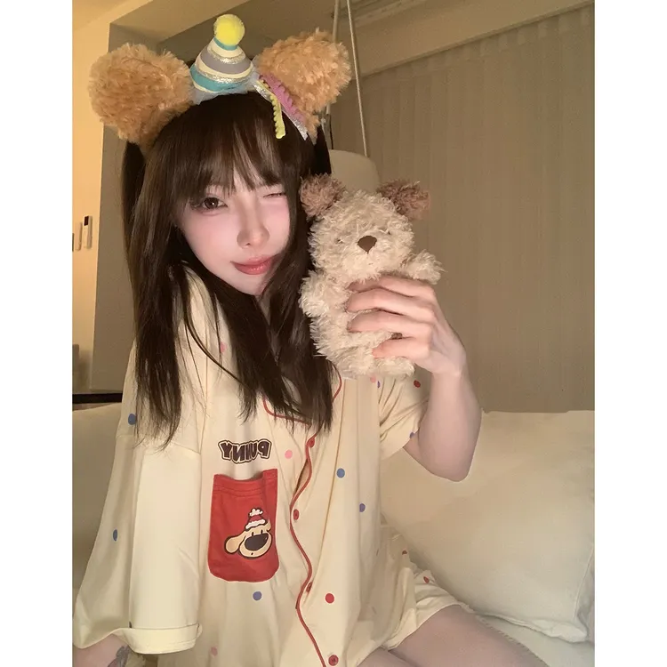 【Gukoo果壳】夏季卡通小狗家居服睡衣女睡裙学生牛奶丝可爱宽松