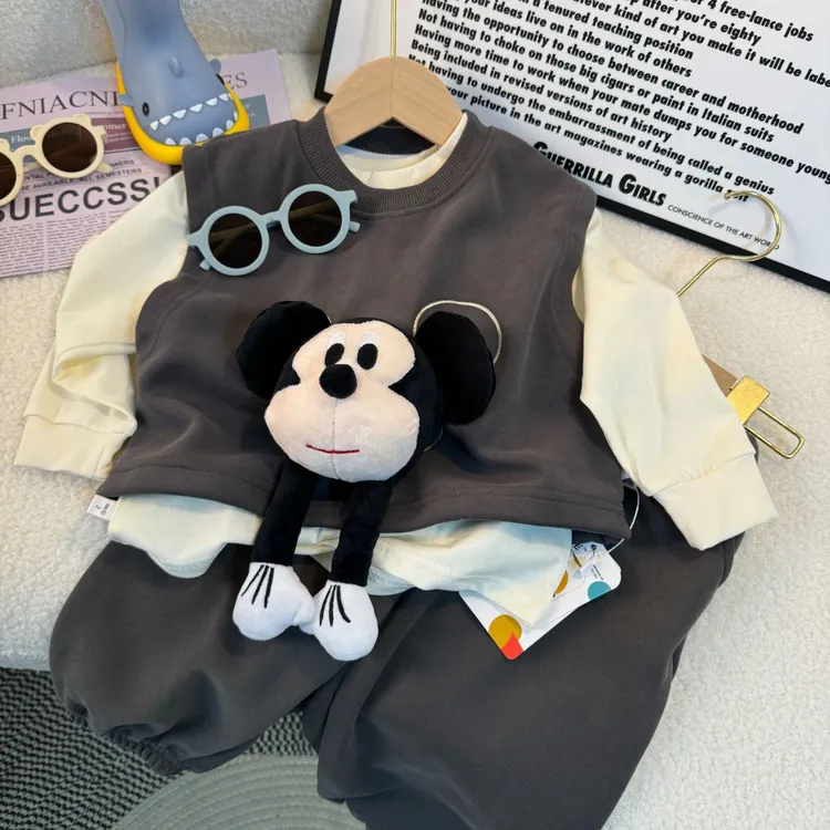 【高端定制】2025秋季新款儿童三件套装时尚立体米奇百搭上衣