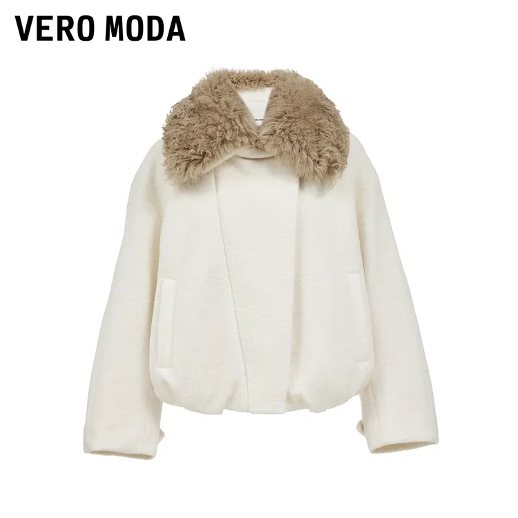 Vero Moda羽绒服女2025冬季新款90白鸭绒羊毛皮领外套325423036