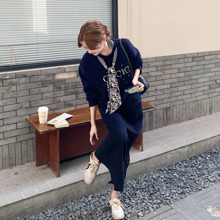 休闲风气质韩系卫衣半身裙2025春秋新款小众慵懒ins风学院风套装