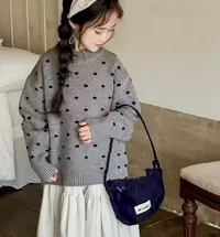 女童波点圆领黑色毛衣韩版针织衫洋气秋冬休闲女孩毛衣针织衫