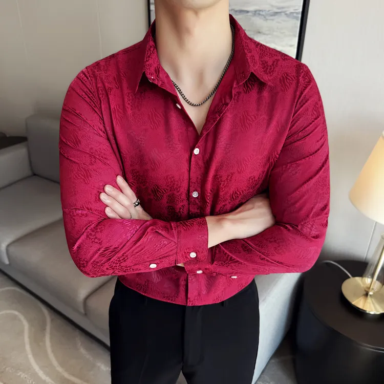 男士四季款长袖衬衫潮流印花衬衫时尚花衬衫长袖