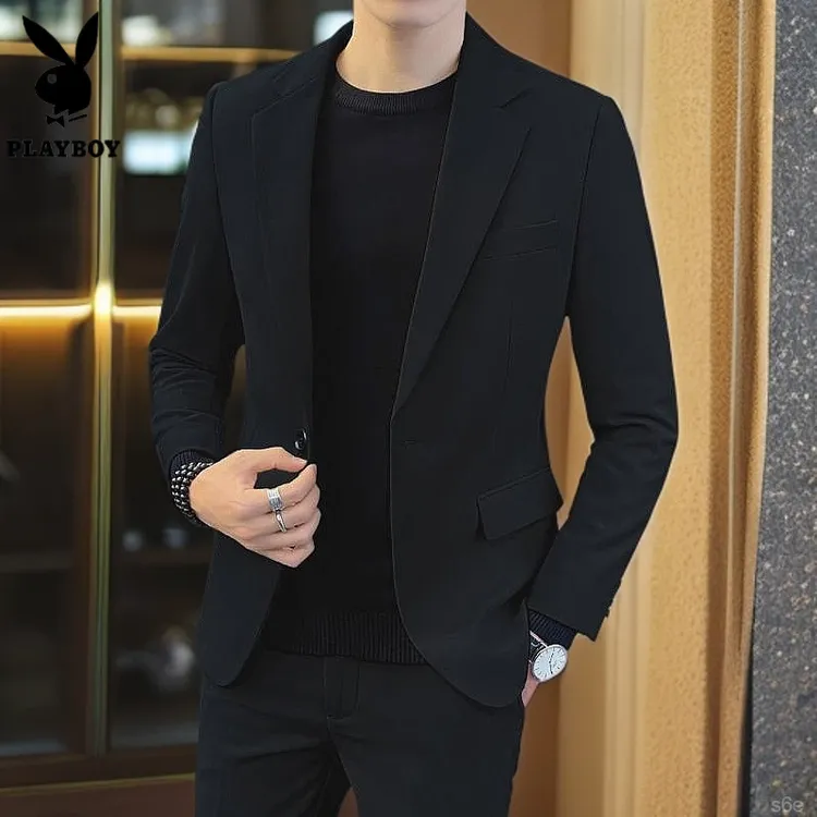PLAYBOY花花公子外套男士休闲小西装修身潮流青年小西服秋冬正装