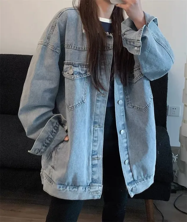 美式复古蓝色牛仔外套女春秋2025新款宽松百搭设计感小众衬衫外套