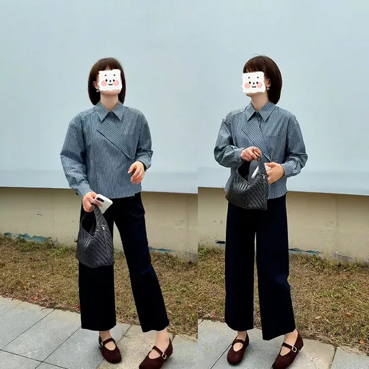 2025秋季新款设计感一整套女小众别致不规则衬衫九分休闲裤两件套