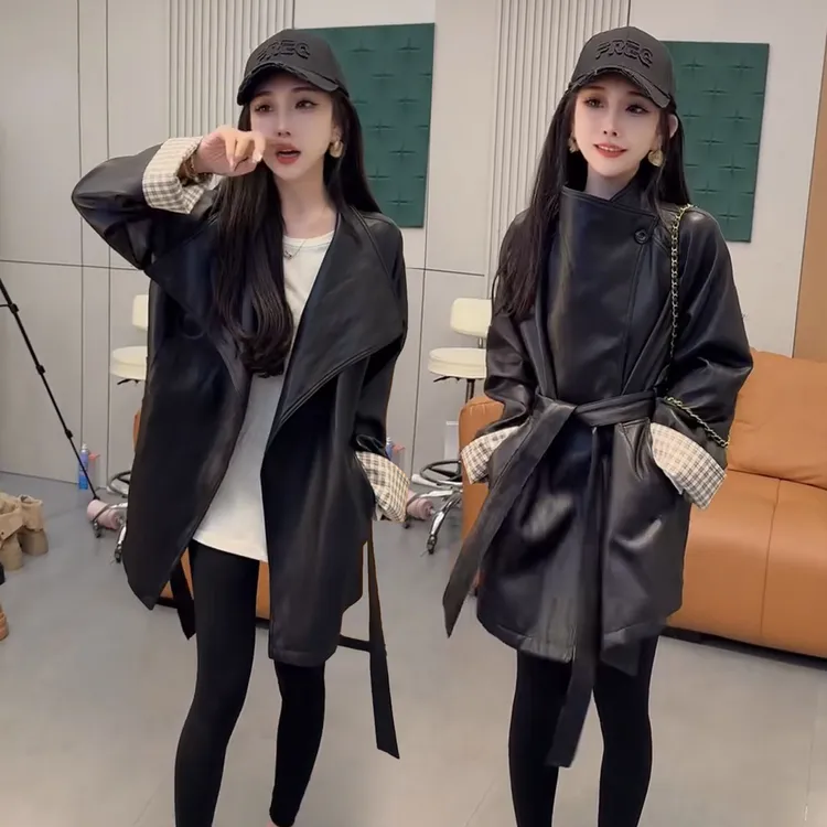 韩版简约PU皮衣外套女2025春秋新款时尚宽松显瘦百搭休闲夹克上衣