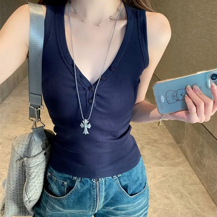 HONG JIA LIN/虹嘉琳新款极简纯色背心大码修身显瘦美式无袖外穿