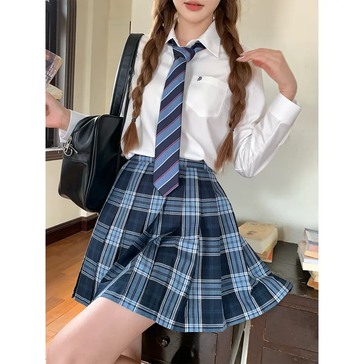 东京岁时记jk原创正版蓝雾冰茶格裙女小个子学院风高腰半身裙套装