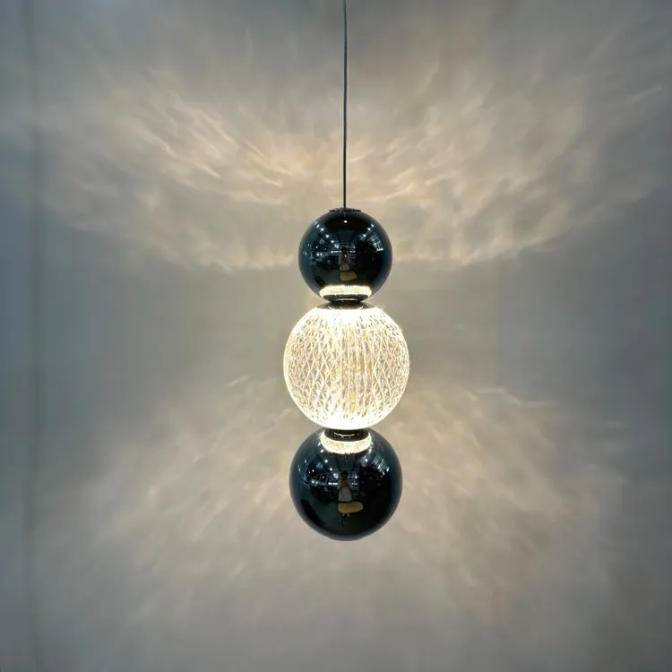 水晶金属圆球小吊灯卧室床头吊灯法式轻奢过道玄关入户可升降灯具