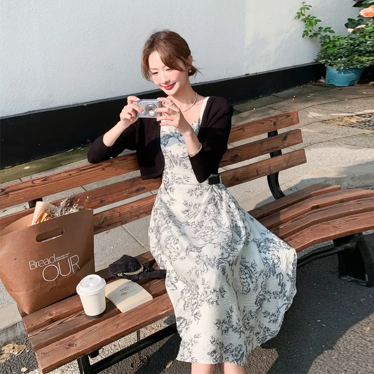 清冷国风开衫印花吊带裙套装2025夏季新款复古氛围感温柔风两件套