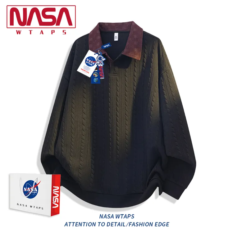 NASA WTAPS美式复古格子拼接高级感卫衣男春秋款潮牌宽松上衣外套