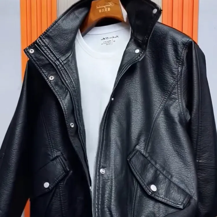 1176男士潮流夹克秋冬新款百搭中年男士外套黑色休闲立领复古上衣