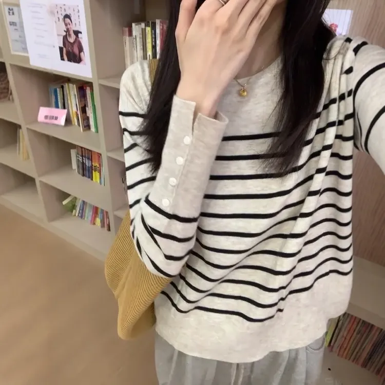 轻熟风简约条纹针织开衫女2025秋季新款宽松百搭气质长袖上衣ins