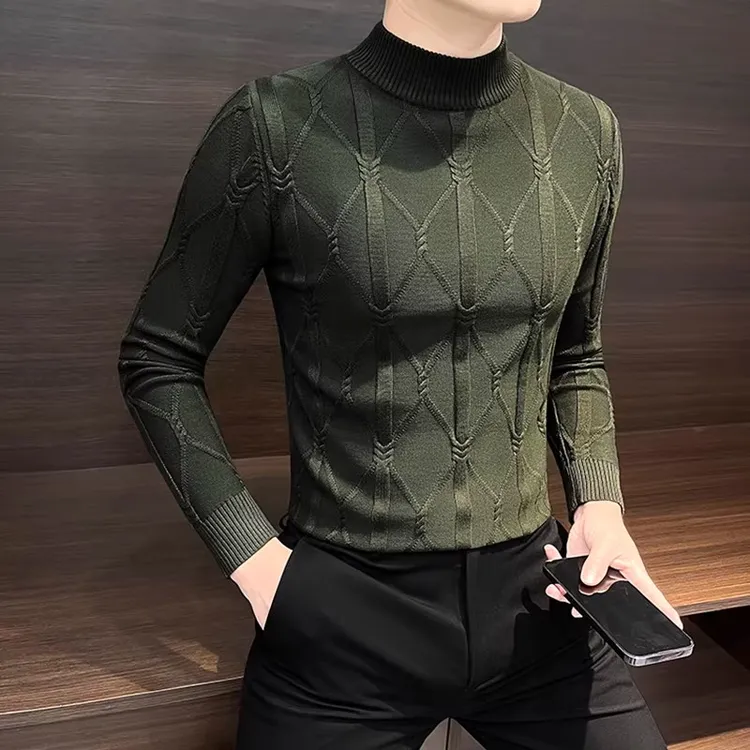 CQV半高领毛衣男士秋冬季新款休闲高级感内搭中领针织打底衫男款