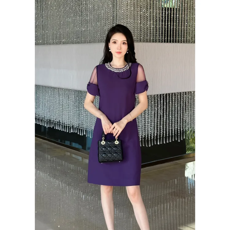 YUANBAO【紫涵】醋酸2025新款优雅时尚轻奢法式气质女装连衣裙夏