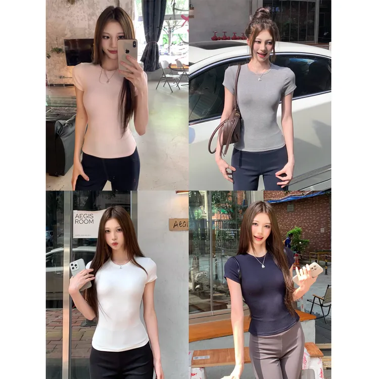 经典skims多色圆领T恤百搭显瘦女修身正肩T#9253