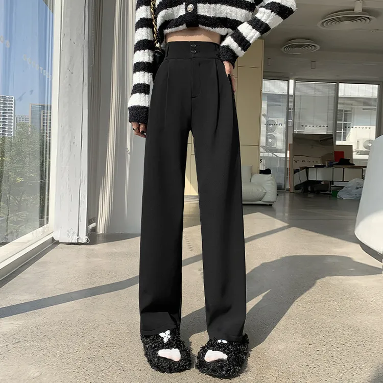 加绒加厚西装裤子女新款2024爆款秋冬季高腰垂感休闲直筒拖地裤子