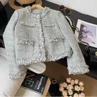 [易小慧]高级感羊毛粗花呢小香风外套气质亮丝短款外套