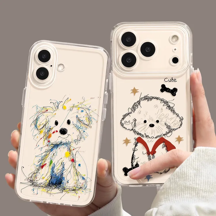 潦草线条小狗适用iphone16/15/14荣耀oppo华为vivo小米手机壳透明