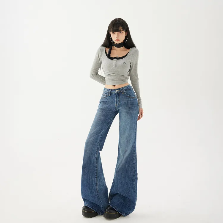 低腰复古美式辣妹微喇牛仔裤女2025秋季新款低腰弹力显瘦百搭喇叭