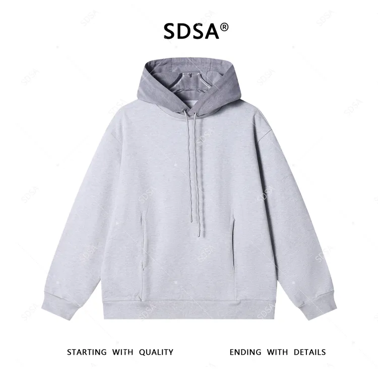 SDSA男士秋冬新款轻奢痞帅男装拼接撞色抽绳连帽卫衣百搭时尚上衣
