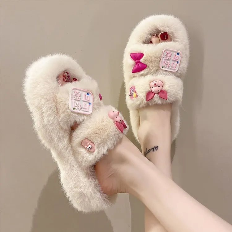 百丽尚熙【断码】厚底毛毛拖鞋女ins潮外穿时尚网红可爱小猪居家用