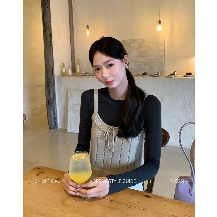 DH OFFICIAL大花【秋日手稿 outfit】美丽奴羊毛叠穿打底衫镂空吊带