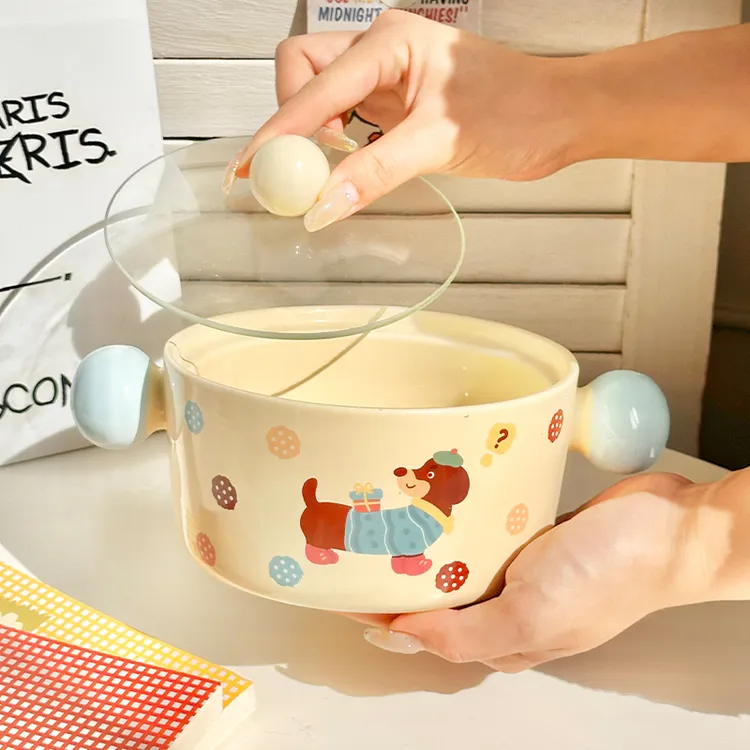 可爱双耳泡面碗学生带盖大容量面碗个人专用螺蛳粉碗微波炉汤面碗