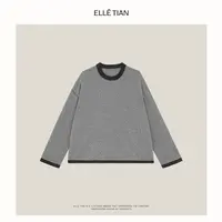 ELLETIAN "休闲周末"100羊毛宽松舒适条纹圆领套头毛衣EAQZ036