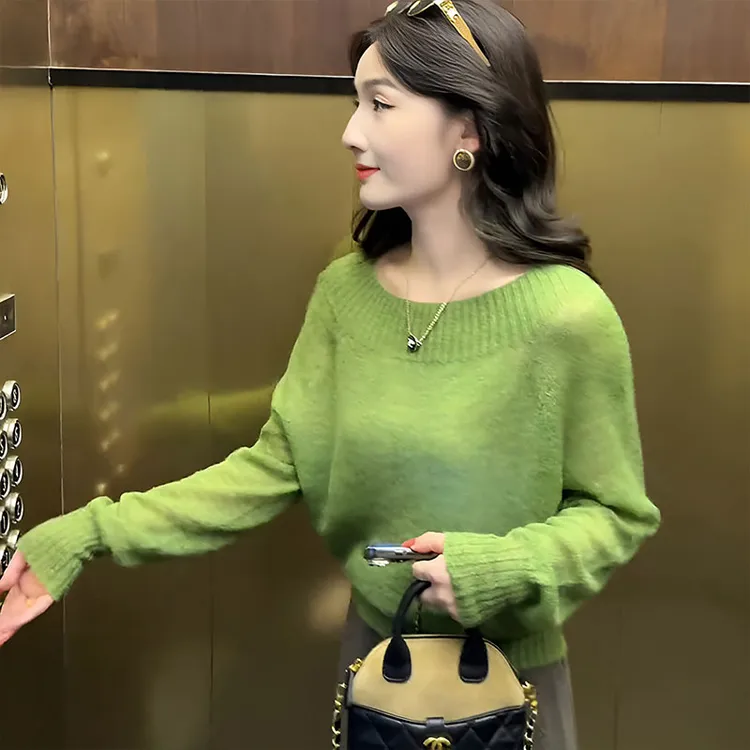 韩系氛围感穿搭长袖圆领打底衫针织衫女2025新款秋季收腰洋气上衣