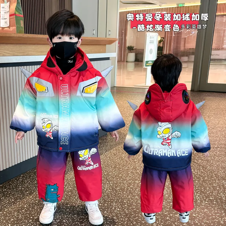 奥特曼衣服男童加绒套装2025冬季新款酷帅男孩宝宝儿童冬装两件套