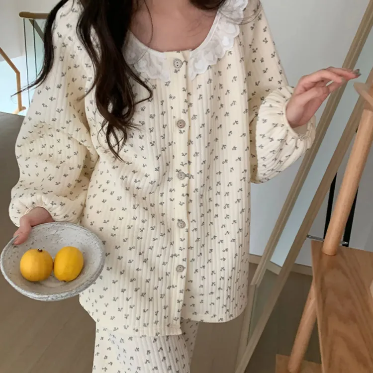 【秋冬夹层】长袖睡衣女春秋保暖空气棉夹层可爱卡通学生秋冬家居服