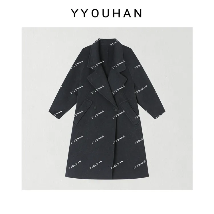 月月 年货定制极简小众设计双面羊毛保暖长款大衣外套 2511C8526