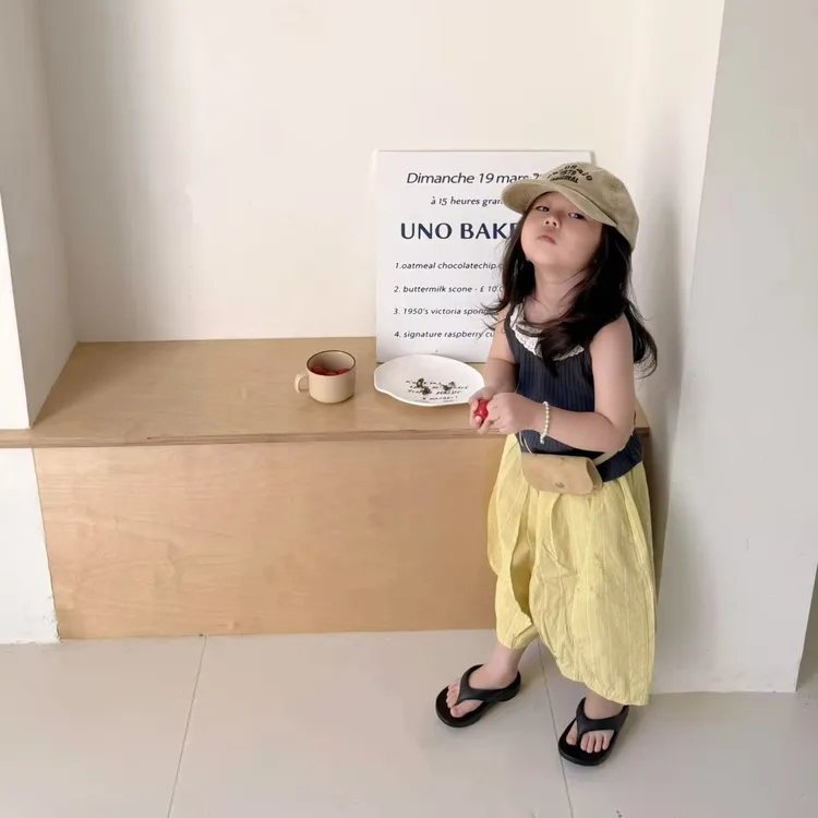 壹妈韩版童装2020夏装女童套装百搭洋气灰色背心休闲裤萌娃穿搭