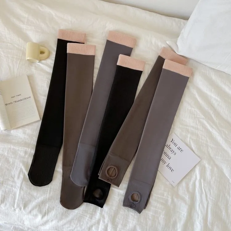 秋冬季加绒光腿神器大码加厚保暖假透肤长筒袜防勾丝一体单层显瘦