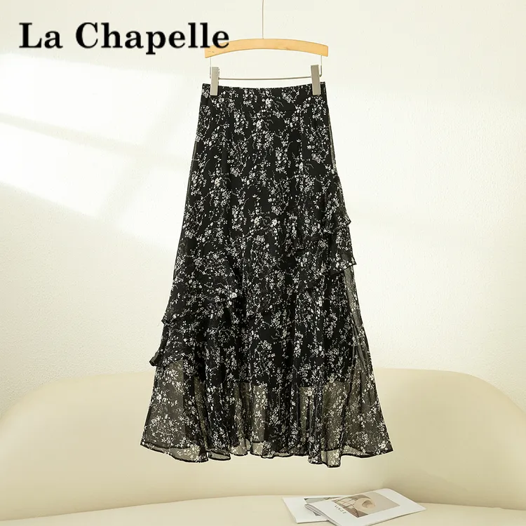 拉夏贝尔雪纺碎花半身裙2025春夏新款垂坠感高级感A字女裙子长裙