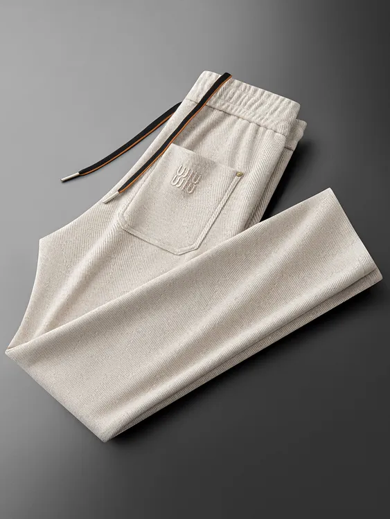 2025秋冬新款男士高端时尚斜纹羊毛呢裤子男修身直筒运动卫裤休闲