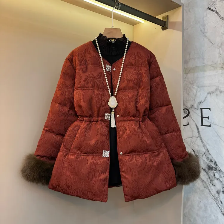 2025冬欧货休闲提花复古胖mm洋气收腰毛袖百搭气质棉服外套25082