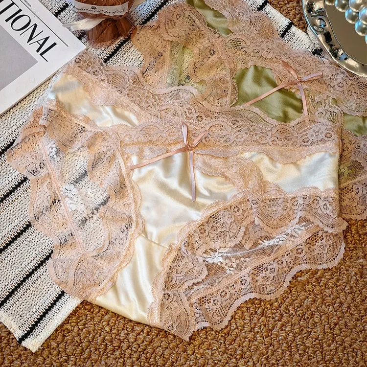 性感内裤女法式轻奢纯欲蕾丝交叉缎面冰丝网纱低腰女士三角内裤