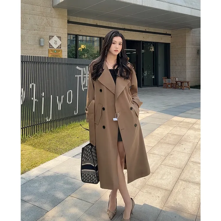 卡其色风衣外套女2025新款英伦气质韩系双排高个子长款高级感大衣