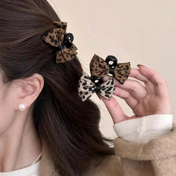 豹纹蝴蝶结小抓夹女2025新款公主头高级感发夹侧边夹子刘海夹头饰