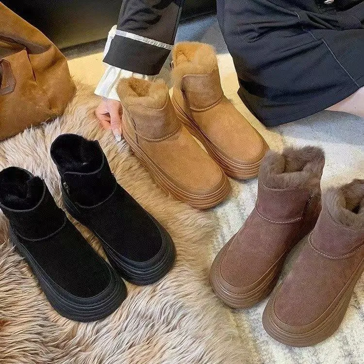 厚底雪地靴女2024年新款冬季加厚加绒保暖短筒防滑靴子