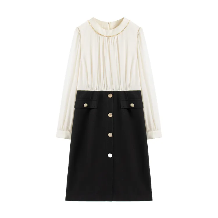 【南油畅姐】新款时尚优雅拼接撞色气质连衣裙