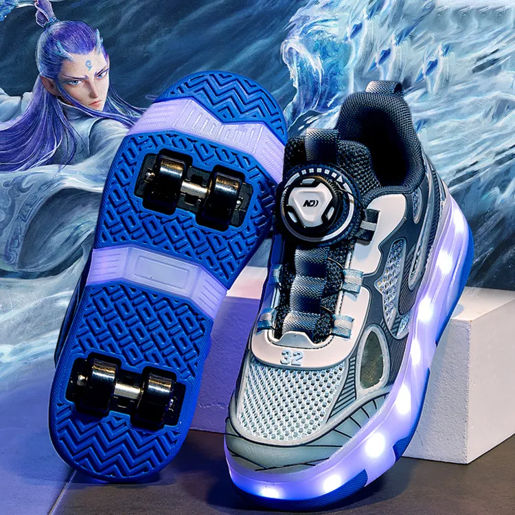 敖丙暴走鞋男童秋季儿童溜冰滑轮鞋四轮收缩暴走单小孩运动鞋学生