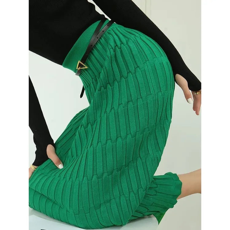 美爆了！绿色简单大方针织半身裙女高腰弹力显瘦百搭气质包臀裙子
